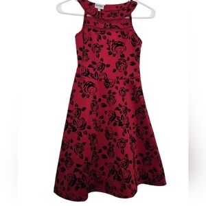 Bluebery Boulevard Red and Black Floral Kids Dress Sz 12